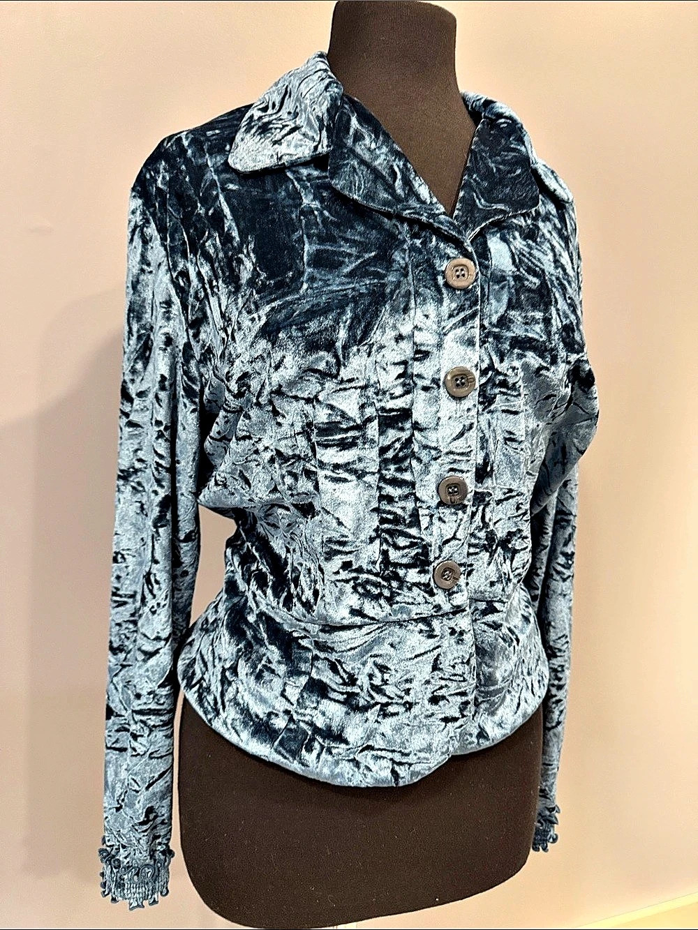 Initial Women's Abstract Velvet Blazer in Blue & Silver Like New